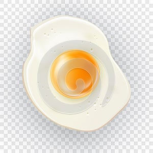 Realistic fried egg vector illustration isolated on transparent background. Detailed 3d chicken egg top view