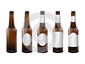 Realistic front view beer bottle mockup template isolated on white bacground, vector