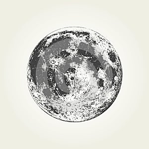 Realistic full Moon black and white illustration