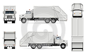 Realistic garbage truck vector mockup