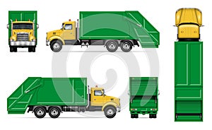 Realistic garbage truck vector mockup