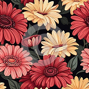 Realistic Gerbera Vector Pattern In Chicano Art Style