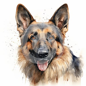 Realistic German Shepherd Dog Portrait In Watercolor