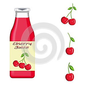 Realistic glass bottle packaging for cherry juice