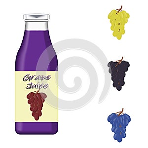Realistic glass bottle packaging for fresh grape