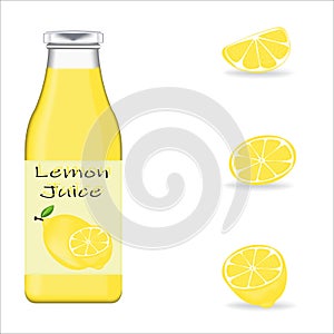 Realistic glass bottle packaging for fresh lemon