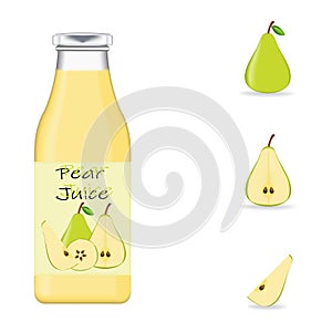 Realistic glass bottle packaging for fresh pear
