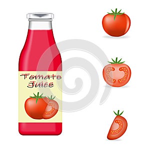 Realistic glass bottle packaging for fresh tomato