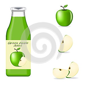 Realistic glass bottle packaging for Green Apples juice