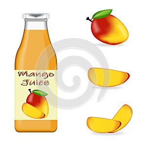 Realistic glass bottle packaging for mango