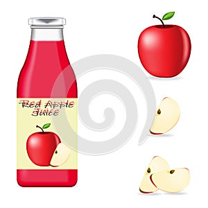 Realistic glass bottle packaging for Red Apples juice