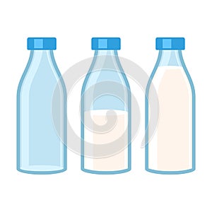 Realistic Glass Bottles with Milk Set. Vector