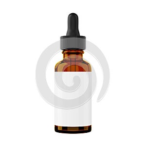 Realistic glass dropper bottle with label photo