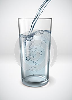 Realistic glass glasses water jet poster