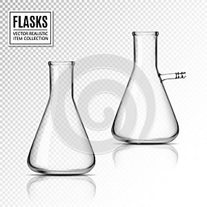 Realistic Glass Laboratory Equipment Set. Flasks Or Beakers. EPS10 Vector