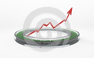 Realistic glass ring with grass growth chart 3d white background