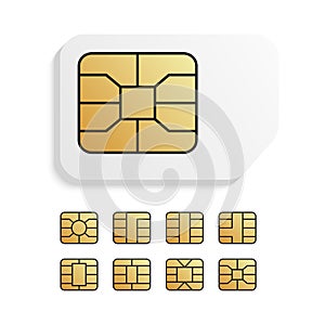 Realistic global phone card with different EMV chips. Nfc chip for credit card security. photo