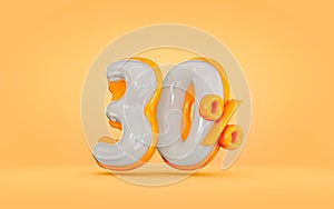 realistic glossy 30 percent discount on orange background