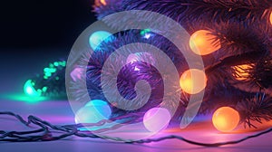 Realistic glowing garland for your design. Christmas lights. X-mas, New Year or Birthday decor. Party event decoration. Generative
