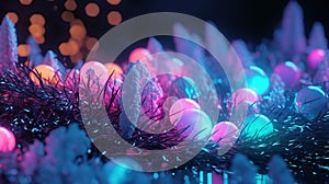 Realistic glowing garland for your design. Christmas lights. X-mas, New Year or Birthday decor. Party event decoration. Generative