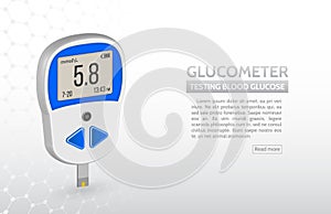 Realistic glucose meter vector illustration. Diabetes blood glucose test. Modern electronic device glucometer