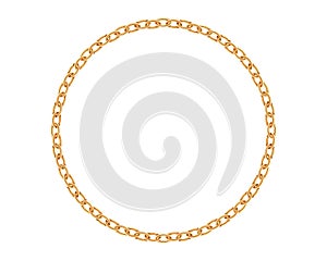 Realistic gold circle frame chain texture. Golden round chains link isolated on white background. Jewelry chainlet three