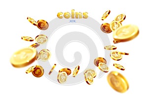 Realistic Gold coins explosion.