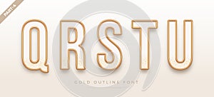 Realistic gold metal font. Golden ouline font. Metallic 3d typeface. English alphabet. Vector.