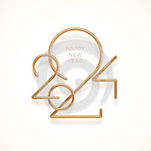 Realistic gold metal logo of 2024 new year on white background. New year greeting card.