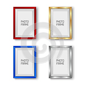 Realistic gold, silver, red and blue vector picture frames