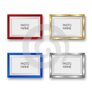 Realistic gold, silver, red and blue vector picture frames