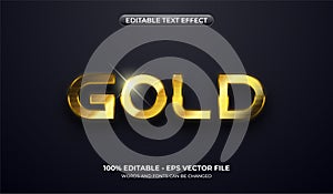 Realistic gold text effect. Luxury three-dimensional bold text with shiny glare on dark background.