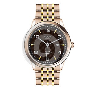 Realistic gold watch clock dark brown