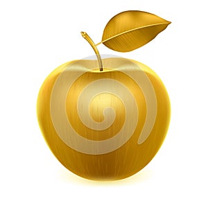 Realistic golden apple with leaf.