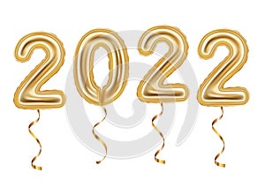 Realistic golden balloons decoration 2022 happy new year, vector