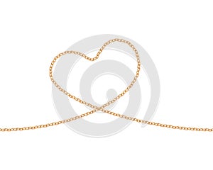 Realistic golden chain texture. Gold chains link heart isolated on white background.