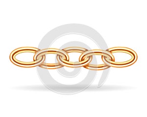 Realistic golden chain texture. Gold color chains link isolated on white background.