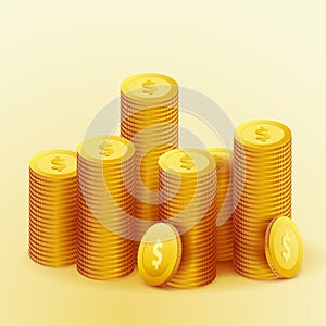 Realistic golden coins money fortune. Casino cash wage. Success