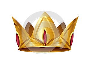 Realistic golden crown. Crowning headdress for king or queen. Royal noble aristocrat monarchy symbol. Monarch heraldic