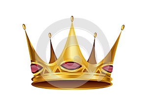 Realistic golden crown. Crowning headdress for king or queen. Royal noble aristocrat monarchy symbol. Monarch heraldic