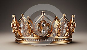 Realistic golden crown with diamonds. Crowning headdress for king and queen. Royal golden noble aristocrat monarchy red
