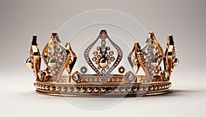 Realistic golden crown with diamonds. Crowning headdress for king and queen. Royal golden noble aristocrat monarchy red