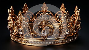 Realistic golden crown with diamonds. Crowning headdress for king and queen. Royal golden noble aristocrat monarchy red