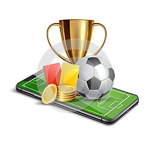 Vector 3d golden cup football card betting promo photo