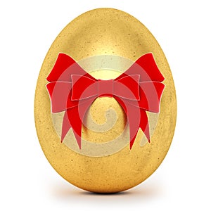 Realistic golden Easter egg with a big bow