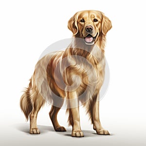 Realistic Golden Retriever Standing Illustration On White Background