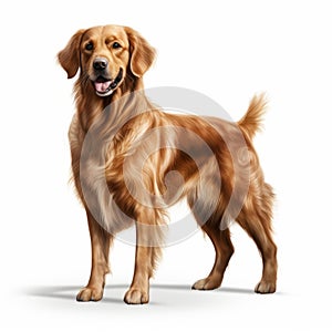 Realistic Golden Retriever Standing Illustration On White Background