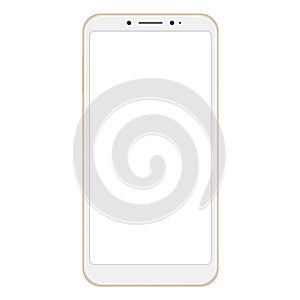 Realistic golden smartphone isolated on white background. Golden vector frameless smart phone, cellphone