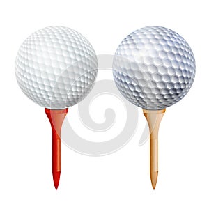 Realistic Golf Ball On Tee. Vector Isolated Illustration