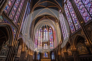 Gothic cathedral window with stained glass photo
